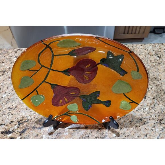 Morocco Style 12" Plate With Hummingbirds & Trumpet Flowers - Picture 5 of 9